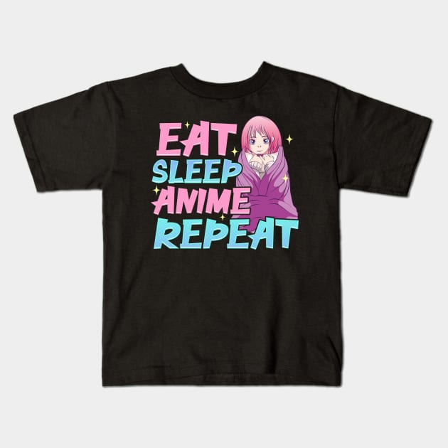 Funny Anime Obsessed Girl Eat Sleep Anime Repeat Kids T-Shirt by theperfectpresents